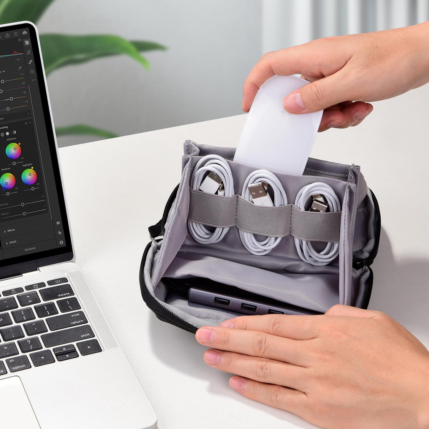 DDgro Mini Electronics Travel Organizer Pouch, Small Storage Case for Cable/Charger & Cords/Tech Essentials (Black-Mini)