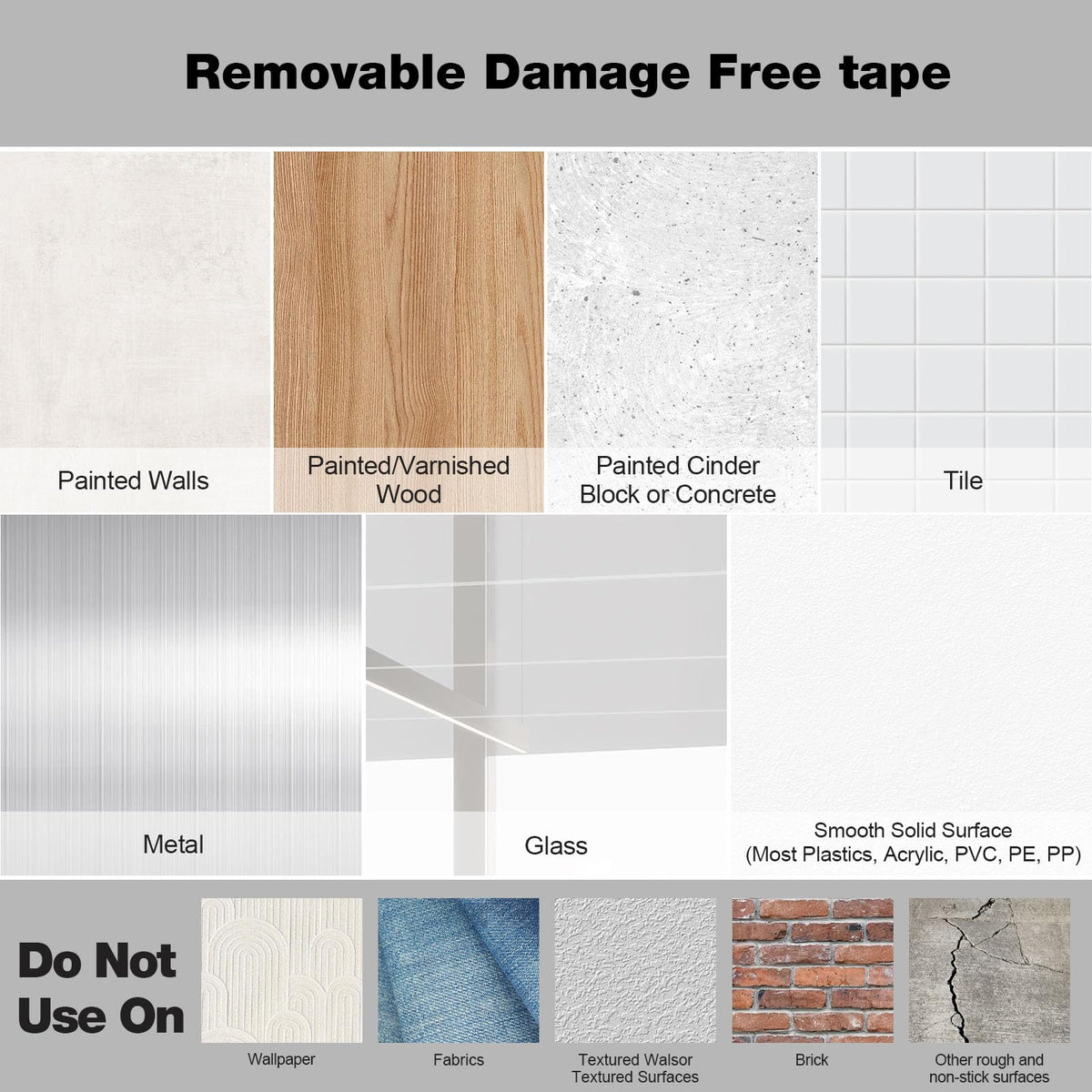 Hasaky Damage Free Removable Wall Tape 18ft, Rug Gripper Heavy Duty Double Sided Tape Black, Picture Hanging Strips Replacement, Mounting Tape Adhesive Strips