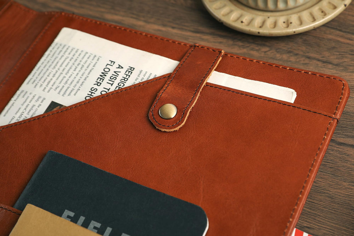 Personalized Leather Padfolio for Lefty, Business Portfolio Binder with Clipboard, Legal Pad Portfolio Folder for Men/Women - Oil Brown