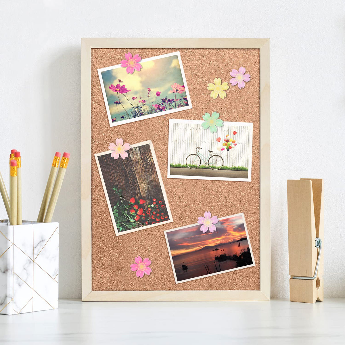 MIKIMIQI 30 Pcs Flowers Push Pins, Resin Cherry Blossom Push Pins Decorative Floral Thumb Tacks Cork Board Thumbtacks for Bulletin Board Photos Wall Pins Office Supplies