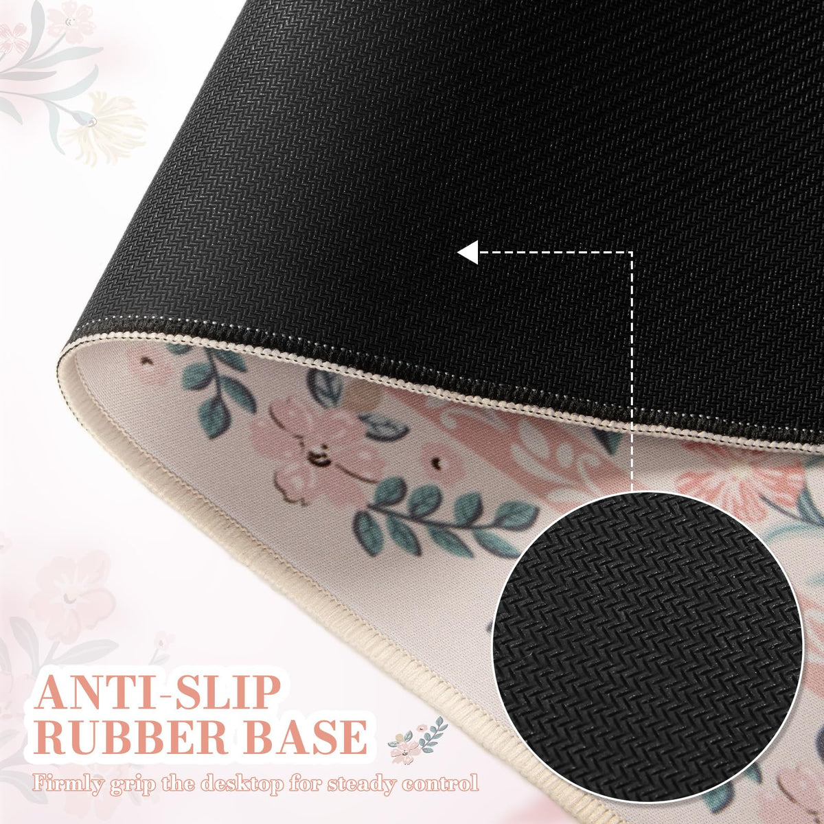 iCasso Pink Floral Desk Mat, Desk Pad, XXL Large Mouse Pad, Anti-Slip Big Mousepad with Stitched Edges, Computer Mouse Pads for Desktop Decor, Cute Office Desk Accessories for Women(Pink)
