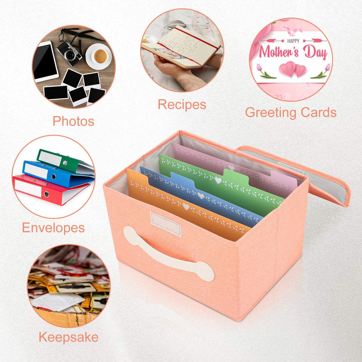 slcinwzdt Collapsible Greeting Card Storage Box with 16 Dividers, Ideal for Cards, Recipes, Photos, Envelopes - Pink, 84 Labels