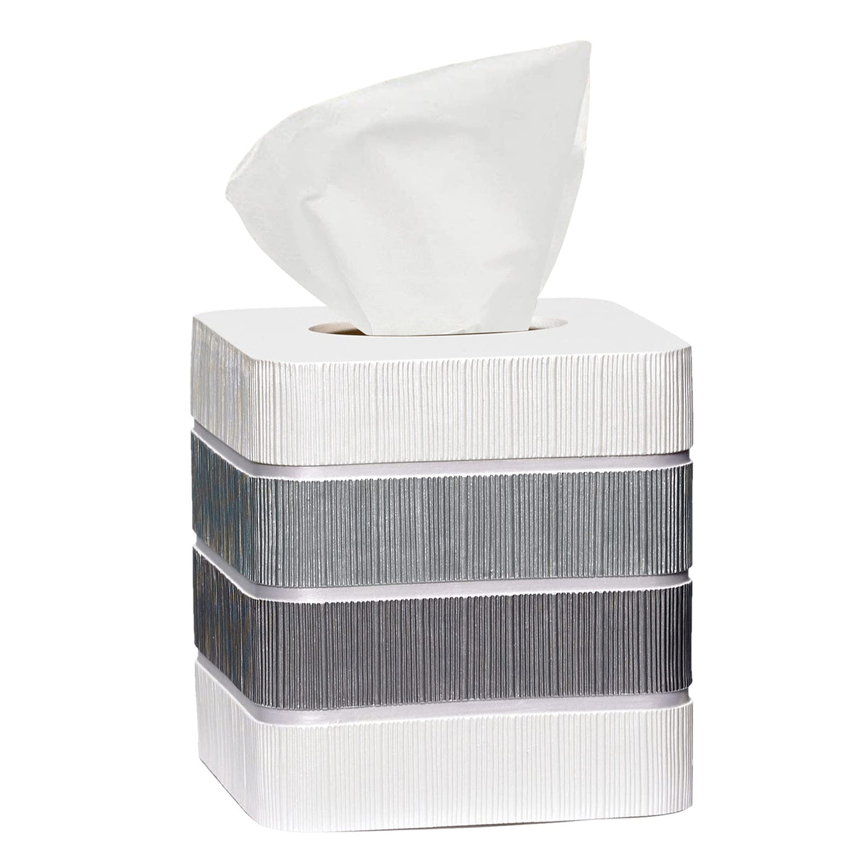 Modern Line Stylish Tissue Box Holder - Modern Classic Luxury Decor with Western Design - Square Tissue Cover for Bathroom, by Zahari Home