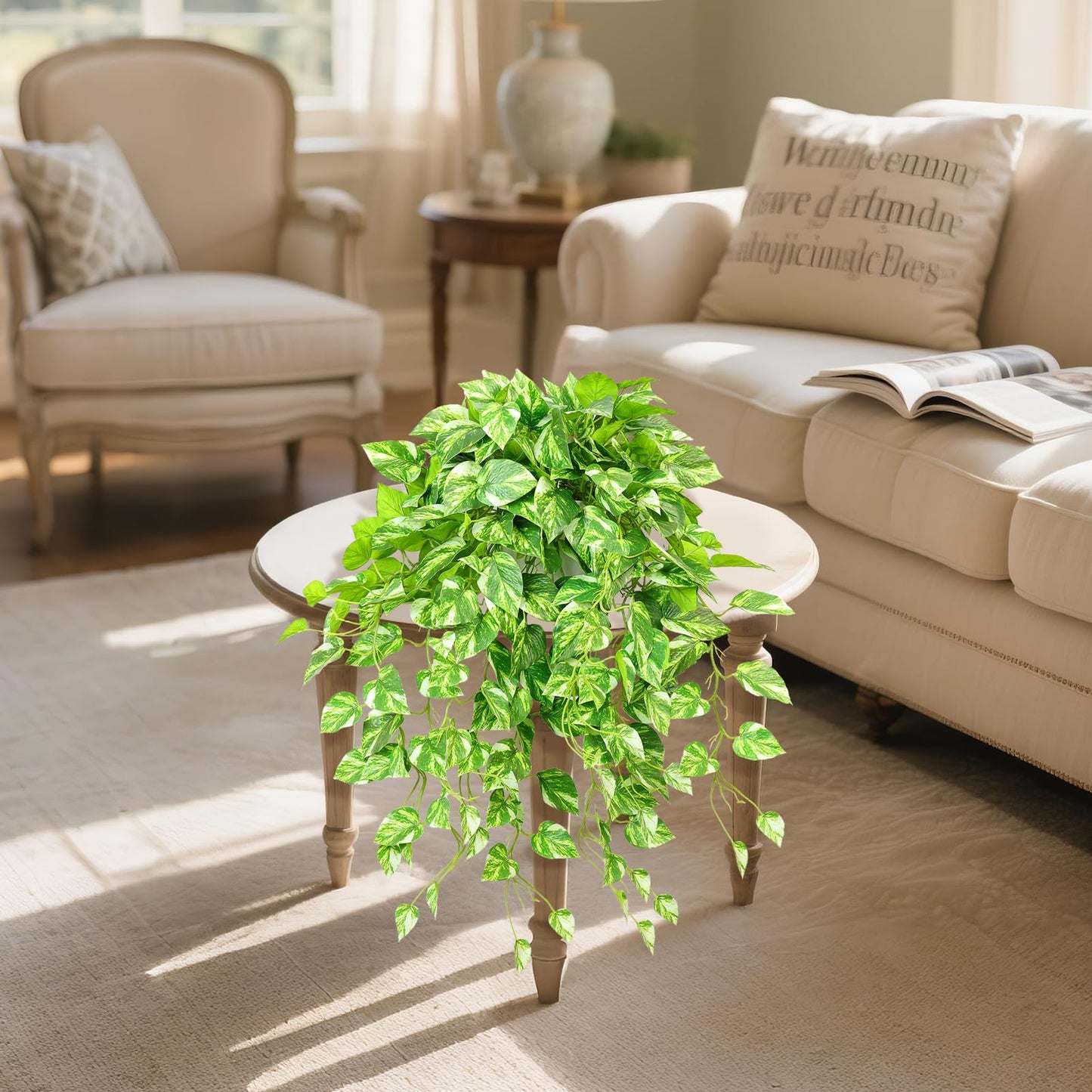 QIANYUN Fake Pothos Ivy Plant for Home Decor – 40" Fake Hanging Plants with Pot, Artificial Silk Greenery for Indoor Shelf, Bedroom, Living Room, Bathroom, or Office Decoration