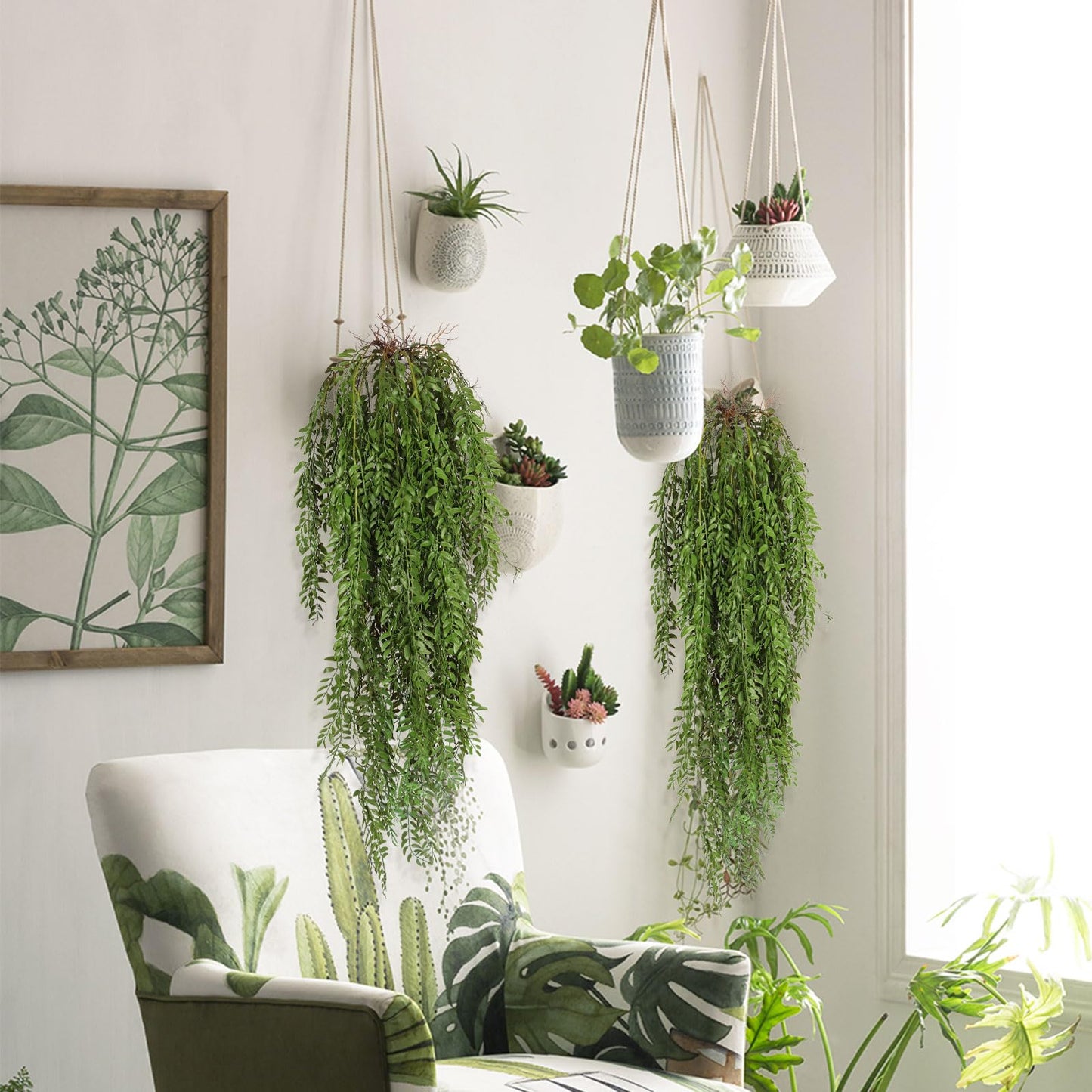 RECUTMS 2 Pcs 3.7Ft Hanging Fake Plants Faux Ferns Ivy Willow Vine Leaves Wall Greenery Artificial Vine Plastic for Spring Home Garden Wedding Party Indoor Outdoor Easter Decorations(Green)