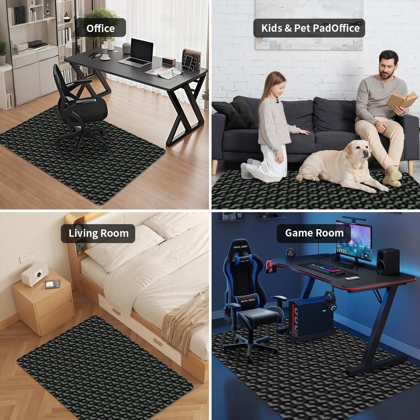 Office Chair Mat for Hardwood Floors, 48" x 36" Black 3D Pattern PVC Chair Mat, Heavy Duty Floor Protector for Rolling Chair, Easy Glide and Clean, Under Computer Desk Floor Mat for Home & Office Use