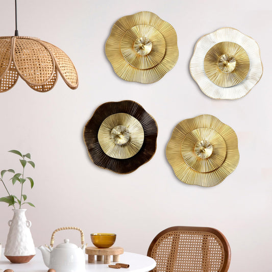 Shimeyao 4 Pcs 12 Inch Gold Wall Decor Metal Flower Plate Art Hanging Wall Decorations Modern Metai Decorations for Home Living Room Office Bedroom Bathroom Floral Sculpture