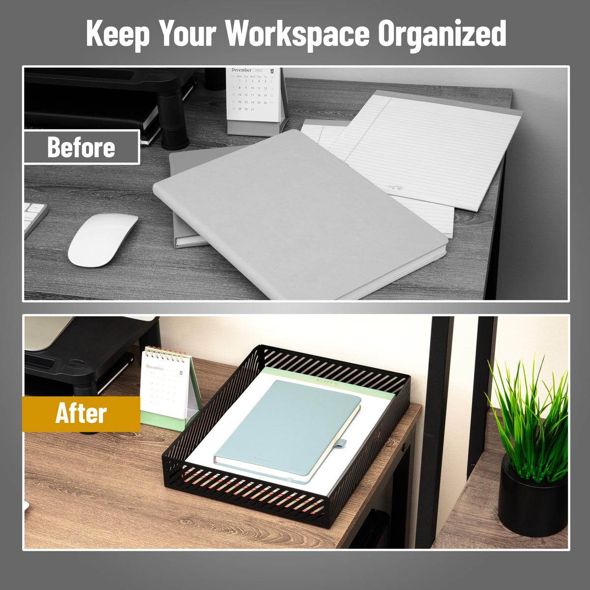 Mind Reader Metal Letter Size Paper Tray, Desktop Document Organizer with Non-Slip Pads, Office Desk Accessory Tray, Metal, Black
