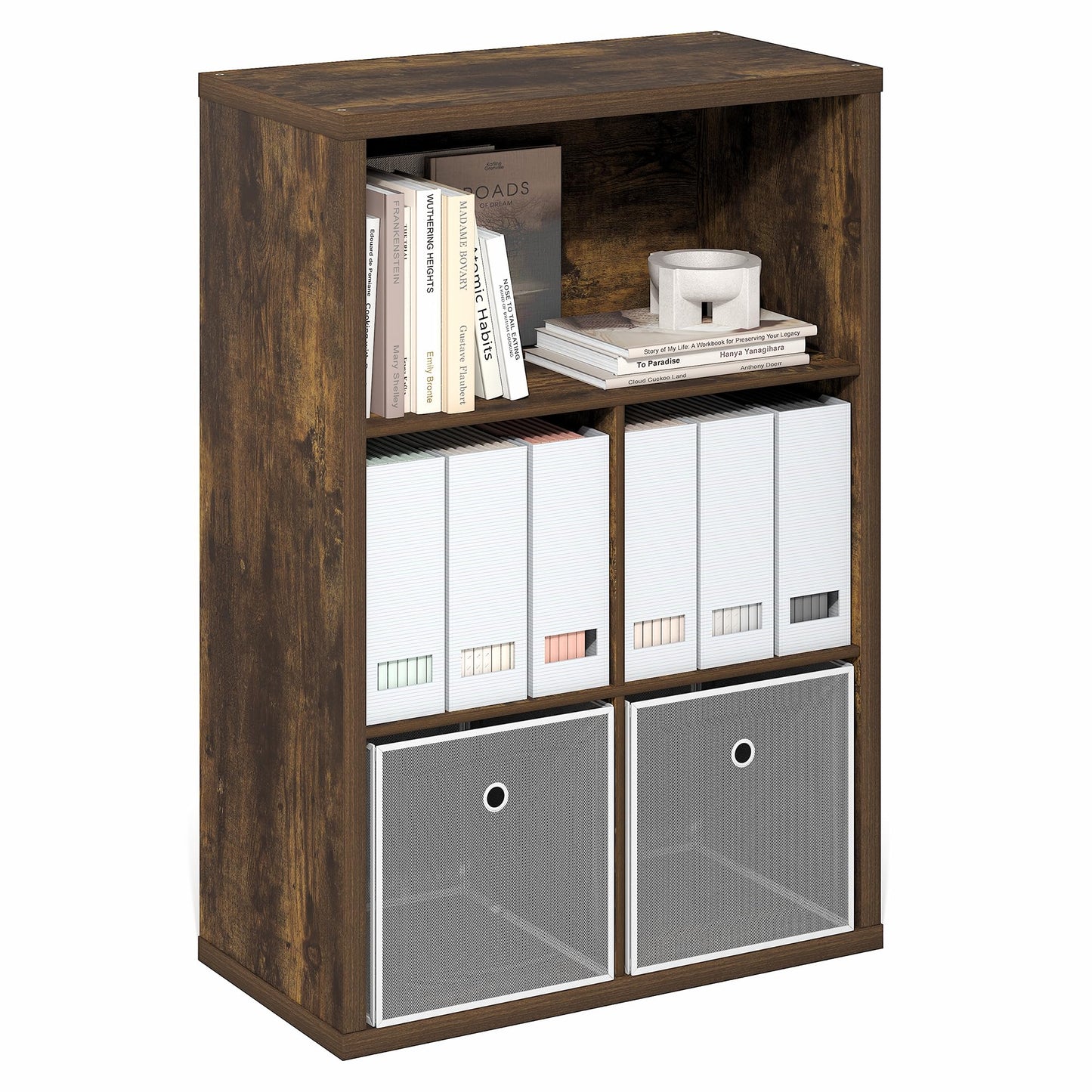 Furinno Cubicle Book Shelf, 5-Cube Bookshelf, Extra Thick Frame Cube Storage Organizer Bookcase with Closed Back, 15.3 x 29.9 x 43.3, for Living Room, Bedroom, Home Office, Amber Pine