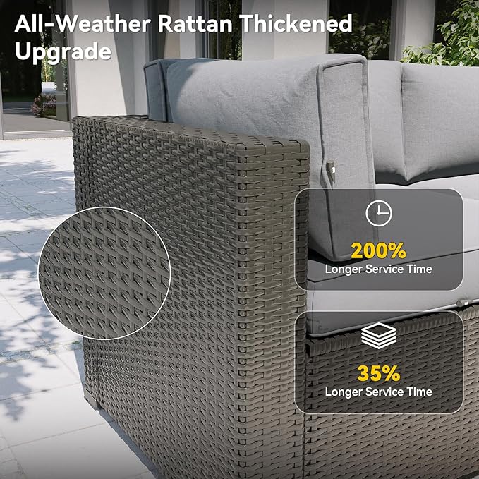Aoxun Patio Furniture Set with Umbrella, 8 Piece Outdoor Sectional Sofas