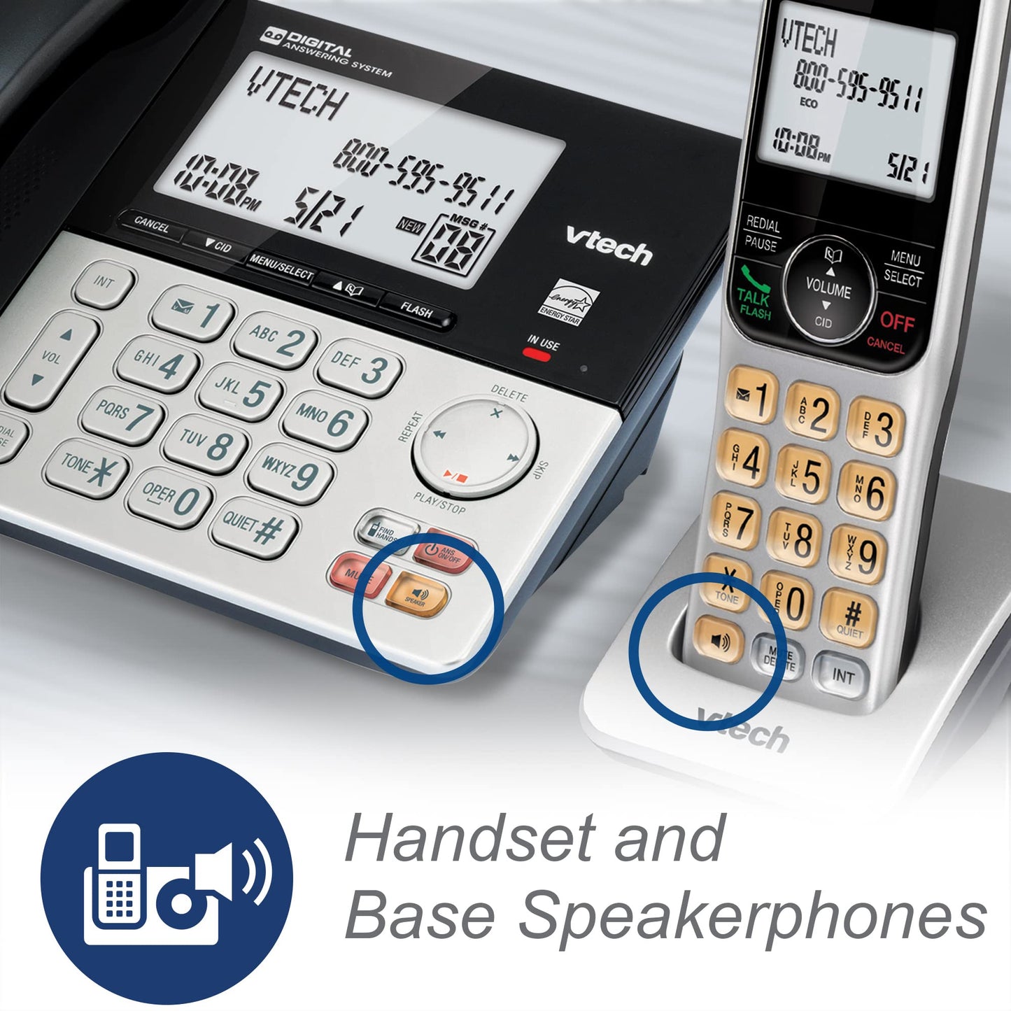 VTech VG208 DECT 6.0 Corded/Cordless Phone with Answering Machine, Call Blocking, Caller ID, Large Backlit Display, Full-Duplex Speakerphone - Silver/Black