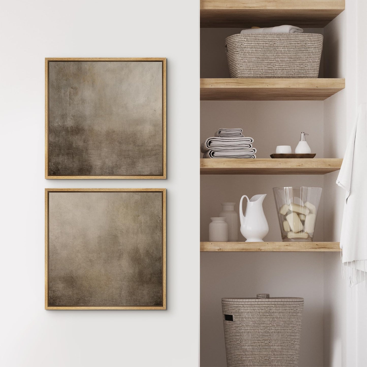 SIGNFORD Framed Canvas Print Wall Art Set Neutral Abstract Minimalist Earthy Tones Illustrations Modern Art Minimal Relax/Calm for Living Room, Bedroom, Office - 16"x16"x2 Natural