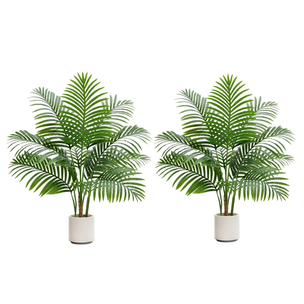 2 Pack Artificial Palm Tree Indoor Plant 3FT Tall Fake Tropical Palm Tree in Pot, Real Bark Design Faux Areca Palm Tree for Home Office Living Room Bedroom Farmhouse Modern Outdoor Topiary Tree