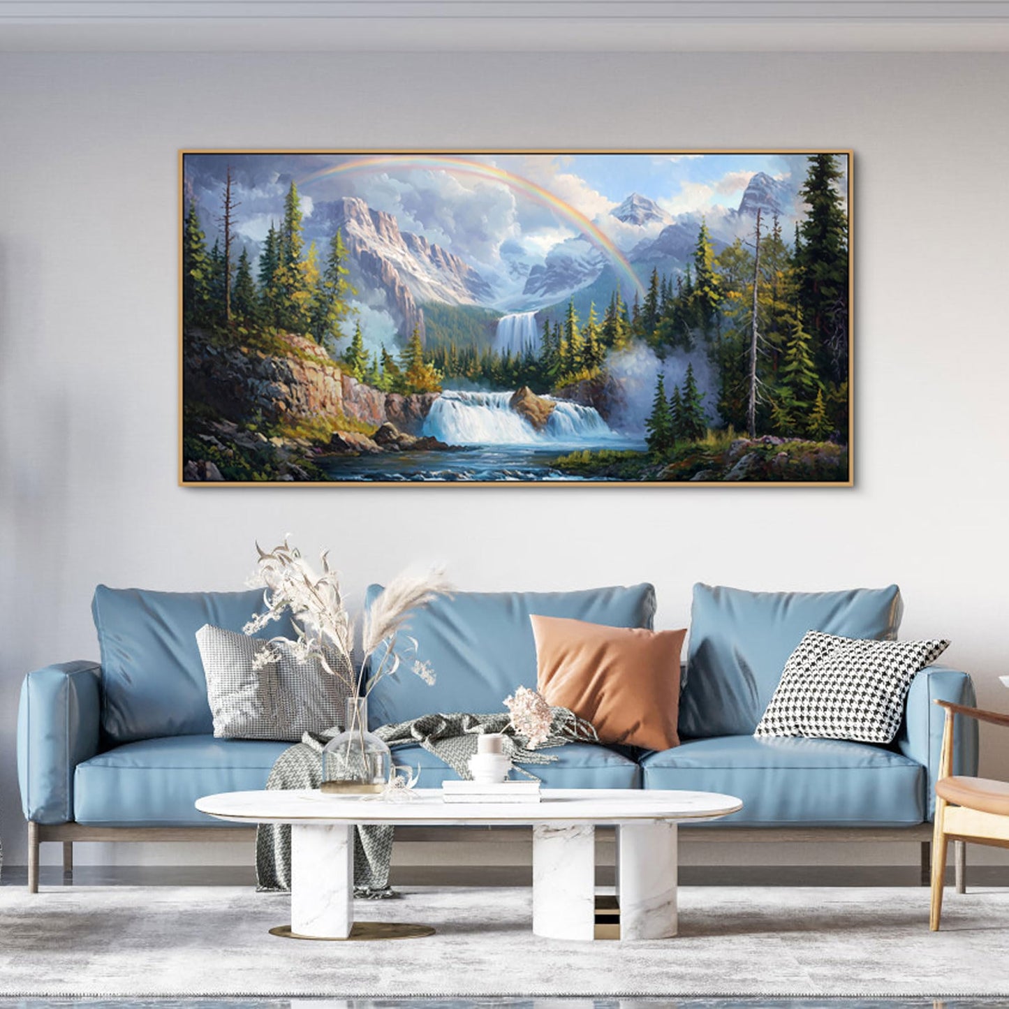XLSJERST Waterfall Wall Art - Natural Picture Artwork for Walls Lake Landscape Zen Canvas Large Wall Art for Living Room Bedroom Office Home Decor - 48x24 Inches