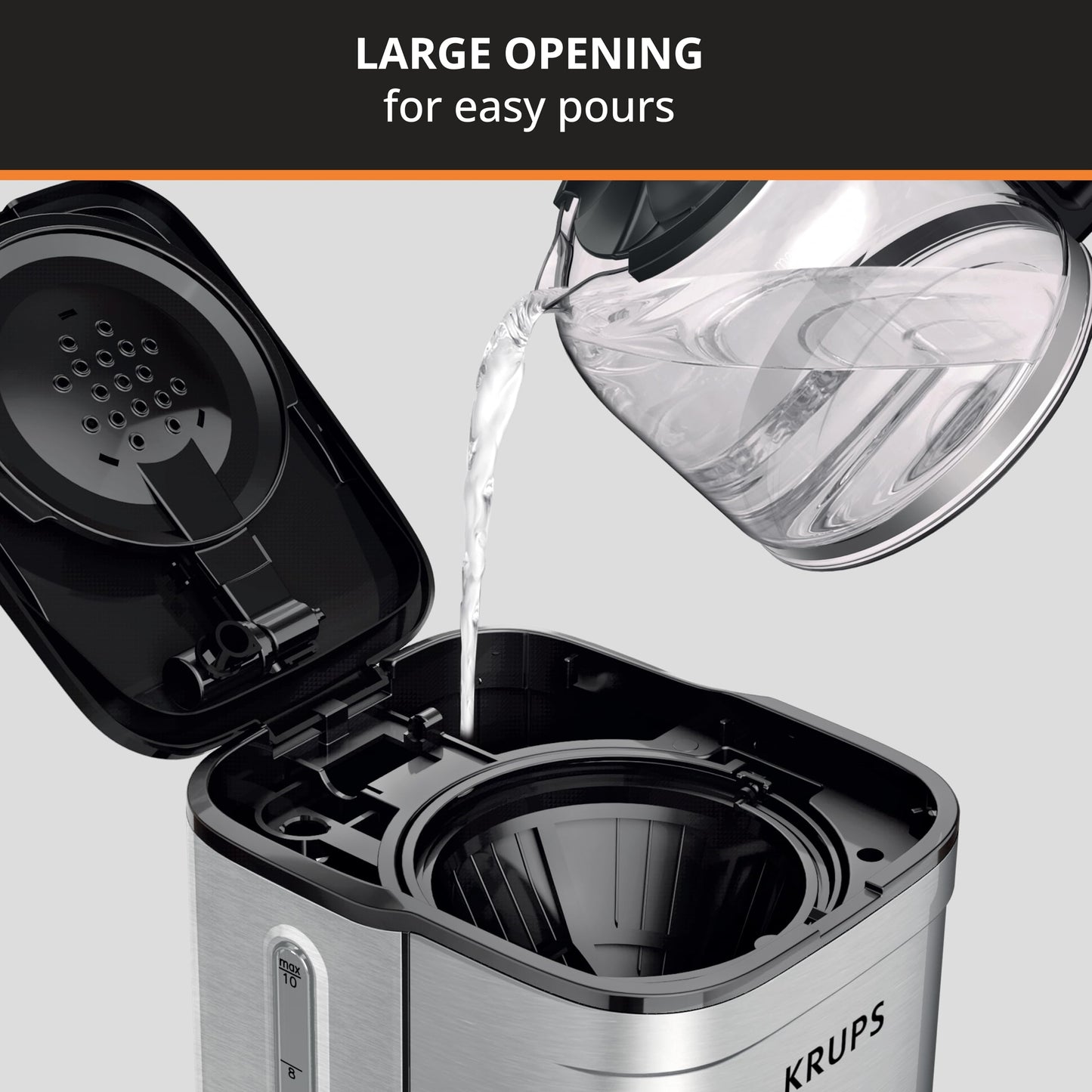 KRUPS Coffee Maker 10 Cups Simply Brew Stainless Steel Drip Coffee Maker, 900 Watts Coffee Filter, Drip Free, Dishwasher Safe Pot , Black & Silver