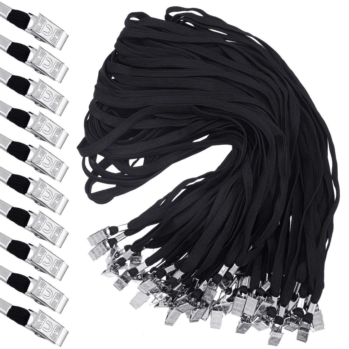 Hoolerry 300 Pcs Lanyards Clips Bulk for ID Name Badge Holder Lanyards Flat with Swivel Hook for Office School(Black)