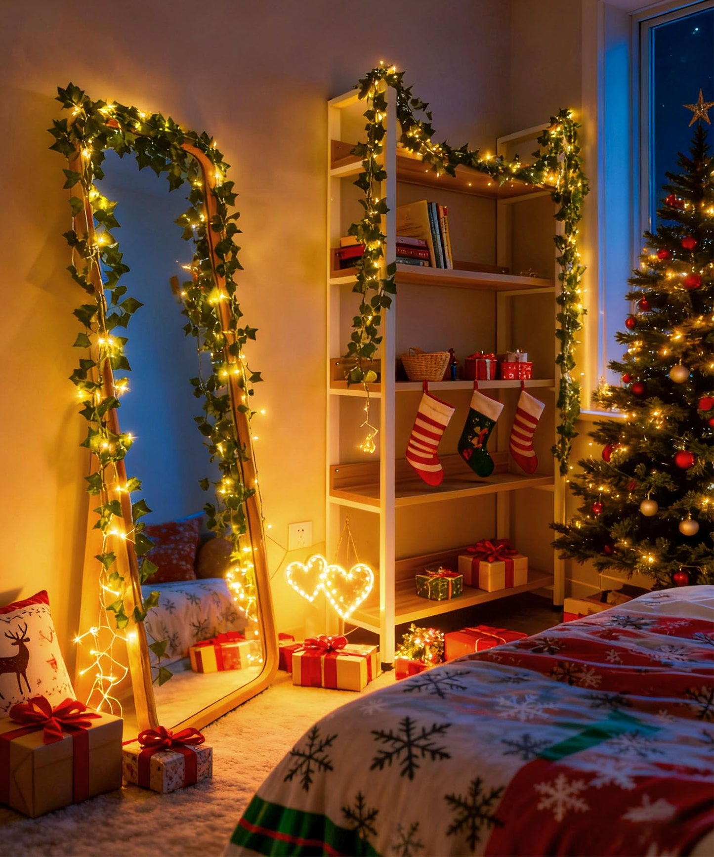 KASZOO 24Pack / Each 82 inch, Artificial Ivy Garland Fake Plants with 160 LED String Light, Green for Wedding Party Garden Outdoor Greenery Wall Decoration