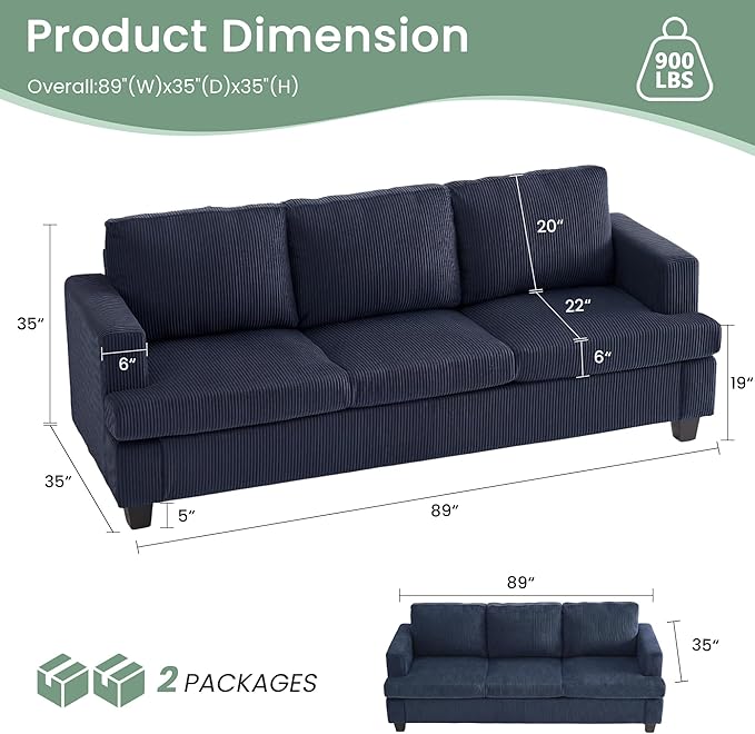 YOUDENOVA 2 Piece Set Comfy Sofa Couch, 3 Seater & Loveseat Sofa