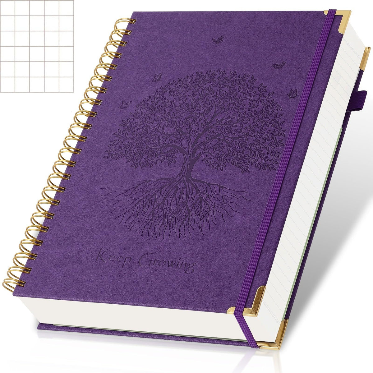 Graph Paper Notebook, 8.5” x 11” Graphing Notebook, 300 Pages, Large Hardcover Grid Notebook Journal, Graph Paper Spiral Notebook with Thick Paper, Pockets for School and Office Supplies, Purple