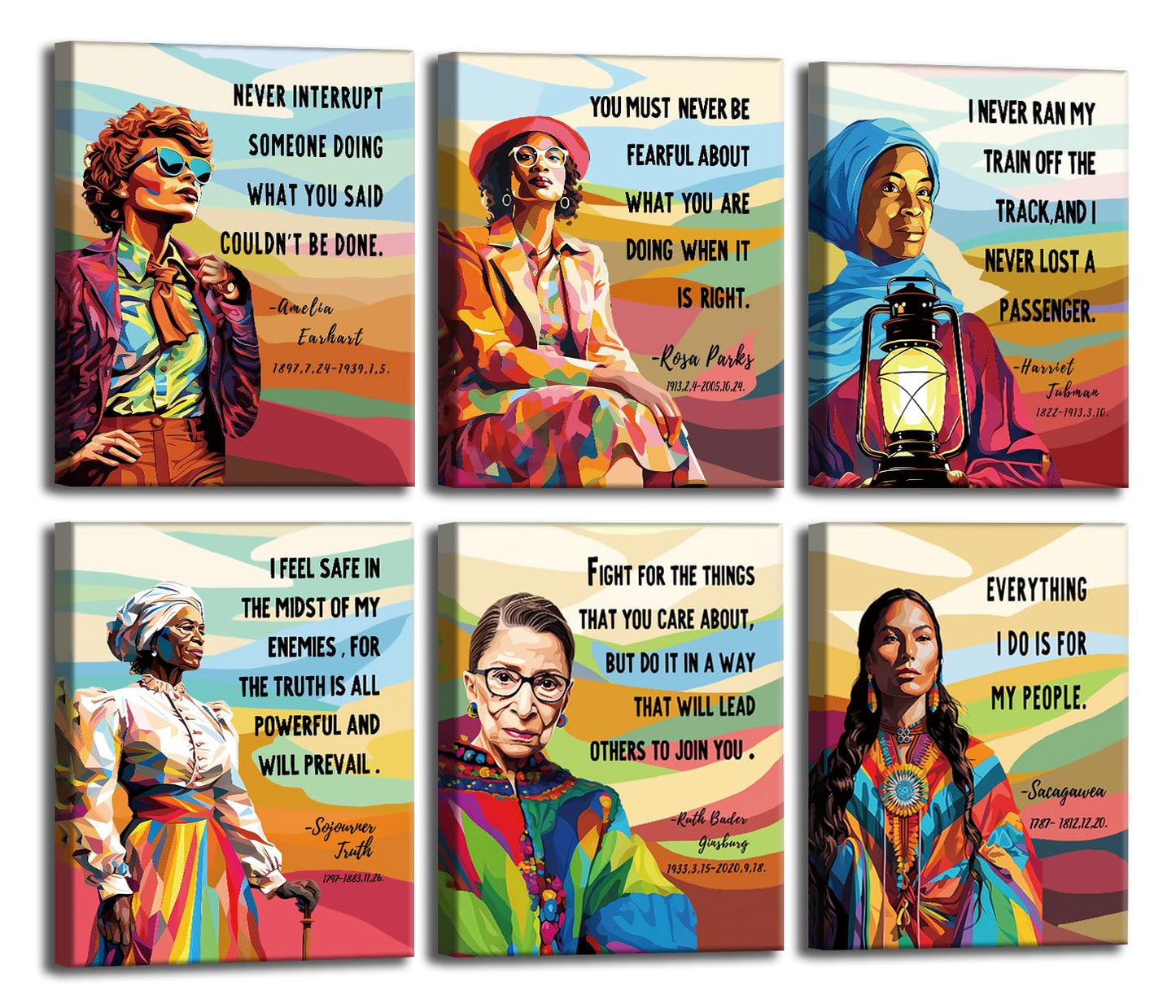 Framed Powerful Women Canvas Art Print,Feminist art print,History Women's poster,Women Empowerment Wall Art,March Teacher Lessons Art Poster,Motivational Quotes Classroom Decor,Set of 6-8"x10"