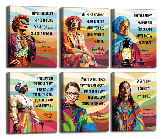 Framed Powerful Women Canvas Art Print,Feminist art print,History Women's poster,Women Empowerment Wall Art,March Teacher Lessons Art Poster,Motivational Quotes Classroom Decor,Set of 6-8"x10"
