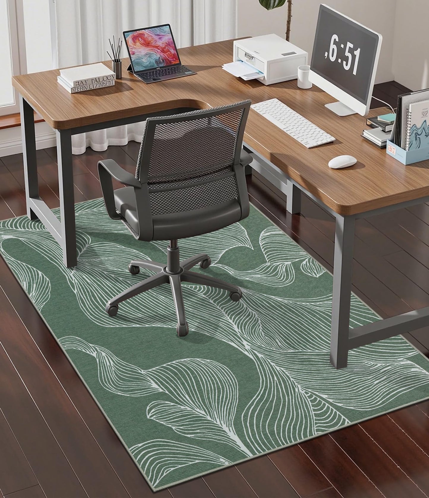 chakme Office Chair Mat for Hardwood Floor, 48"x36" Easy Glide Computer Desk Mat Protector for Rolling Chair Under Desk Rug Nonslip Backing, Machine Wash, (Leaf)