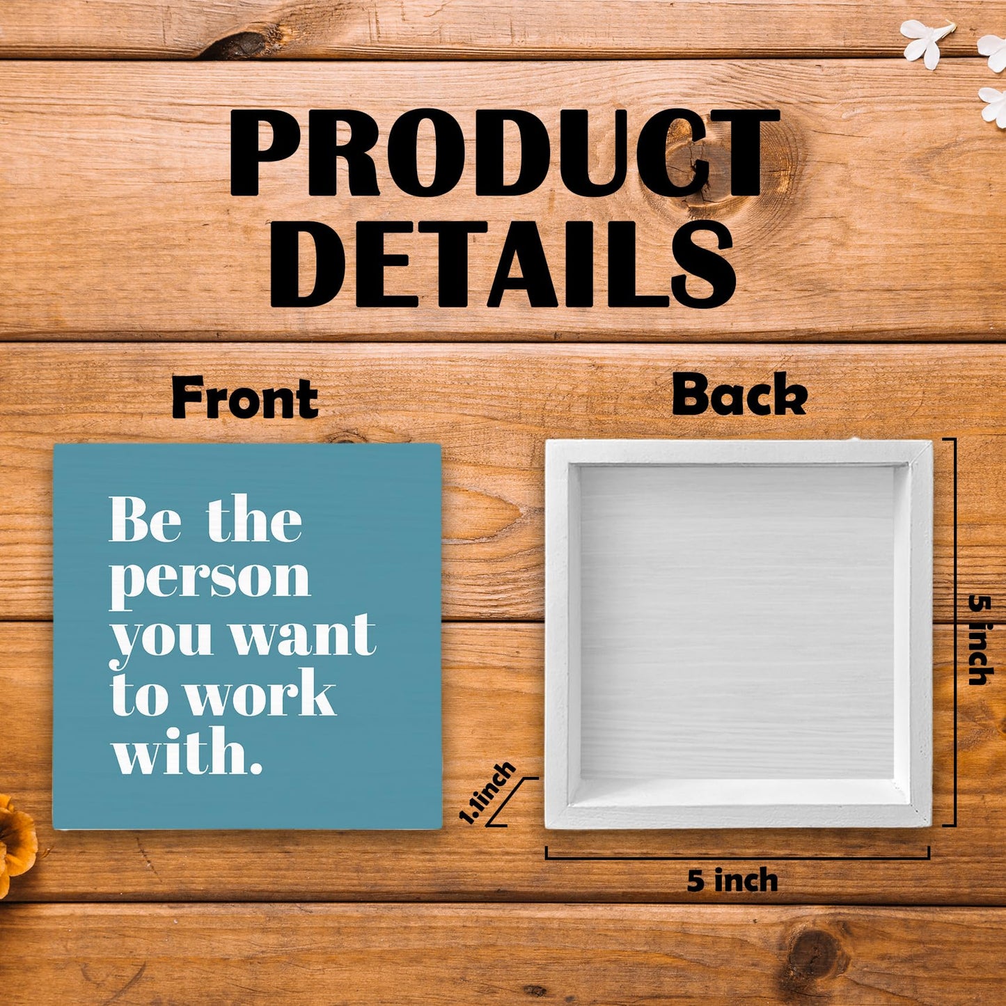 Luipk Be The Person You Want to Work With Inspirational Wood Box Sign Desk Decor 5X5, Teamwork Motivational Blue Green Wooden Block Sign Decorations for Home Office Workplace Wall Tabletop Shelf