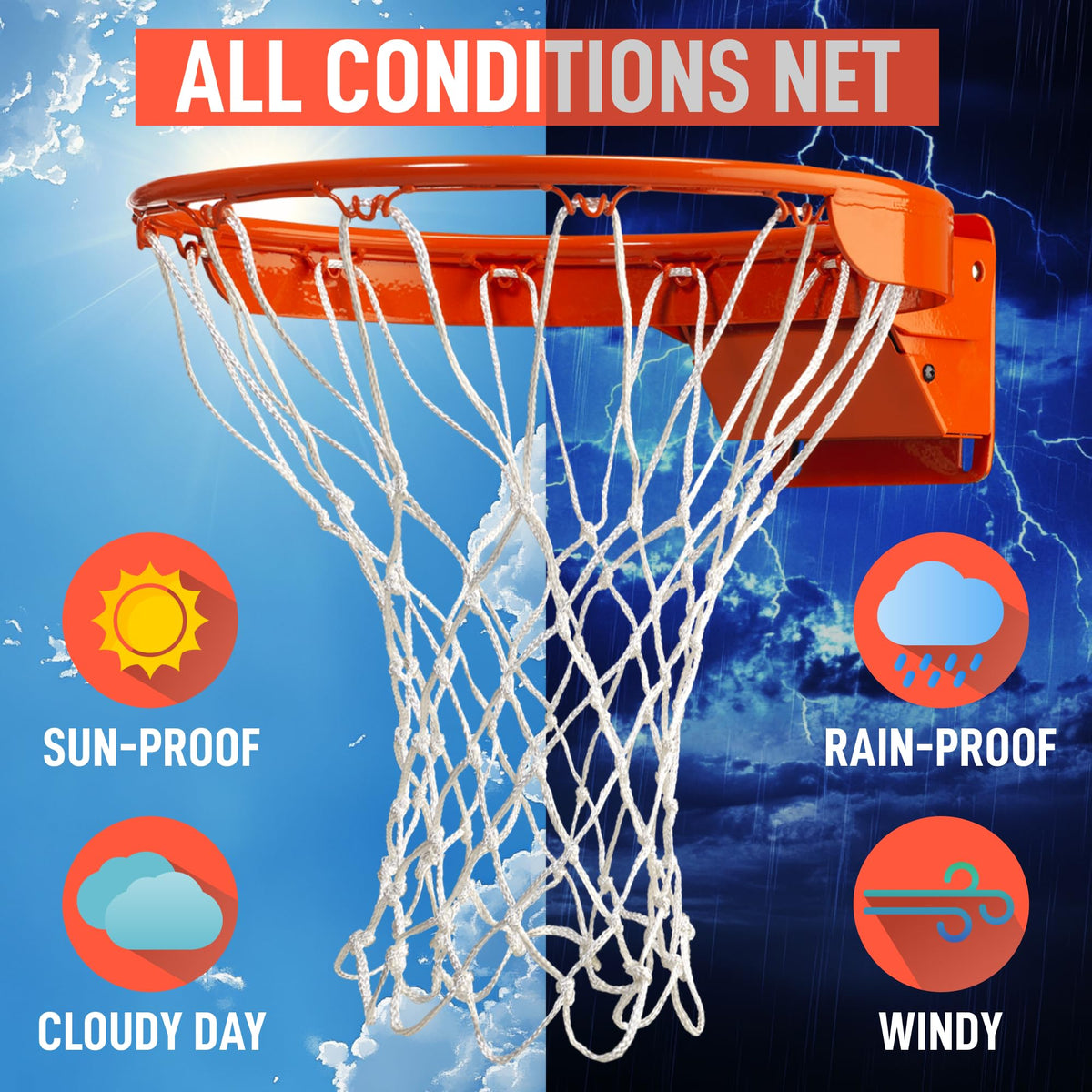 Ultra Sporting Goods Heavy Duty Basketball Net Replacement - All Weather Anti Whip, Fits Standard Indoor or Outdoor Rims - 12 Loops (White)