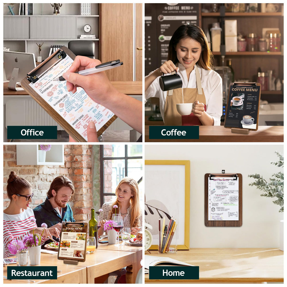 Walnut Wood Clipboard, Small Clip Board with Tabletop Stand, 0.88Lbs, 9*6.3 in, Smooth Edges, Idea for Menu and Small Memos Display for Coffee Shops, Bar, Office, Restaurant, Countertops, Self-Service