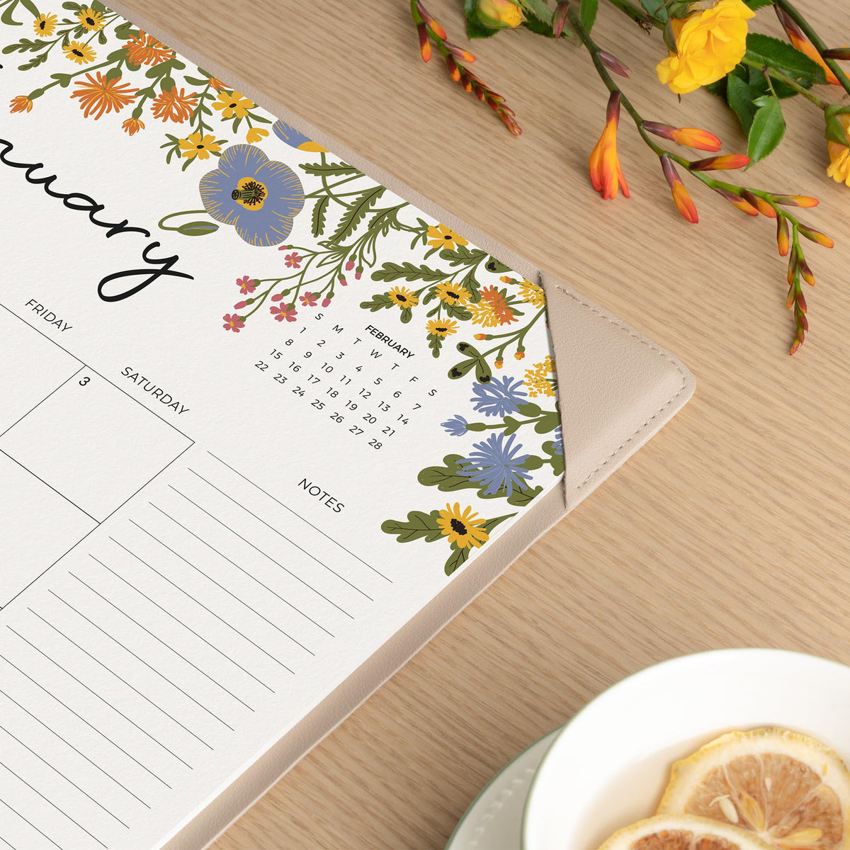 Desk Calendar 2026 with Desktop Mat, Cabbrix Desk Pad Calendar 15 x 12 Inch Runs From January 2026 to June 2027, Floral Design Calendar 2026 for Home School and Office (Apricot)
