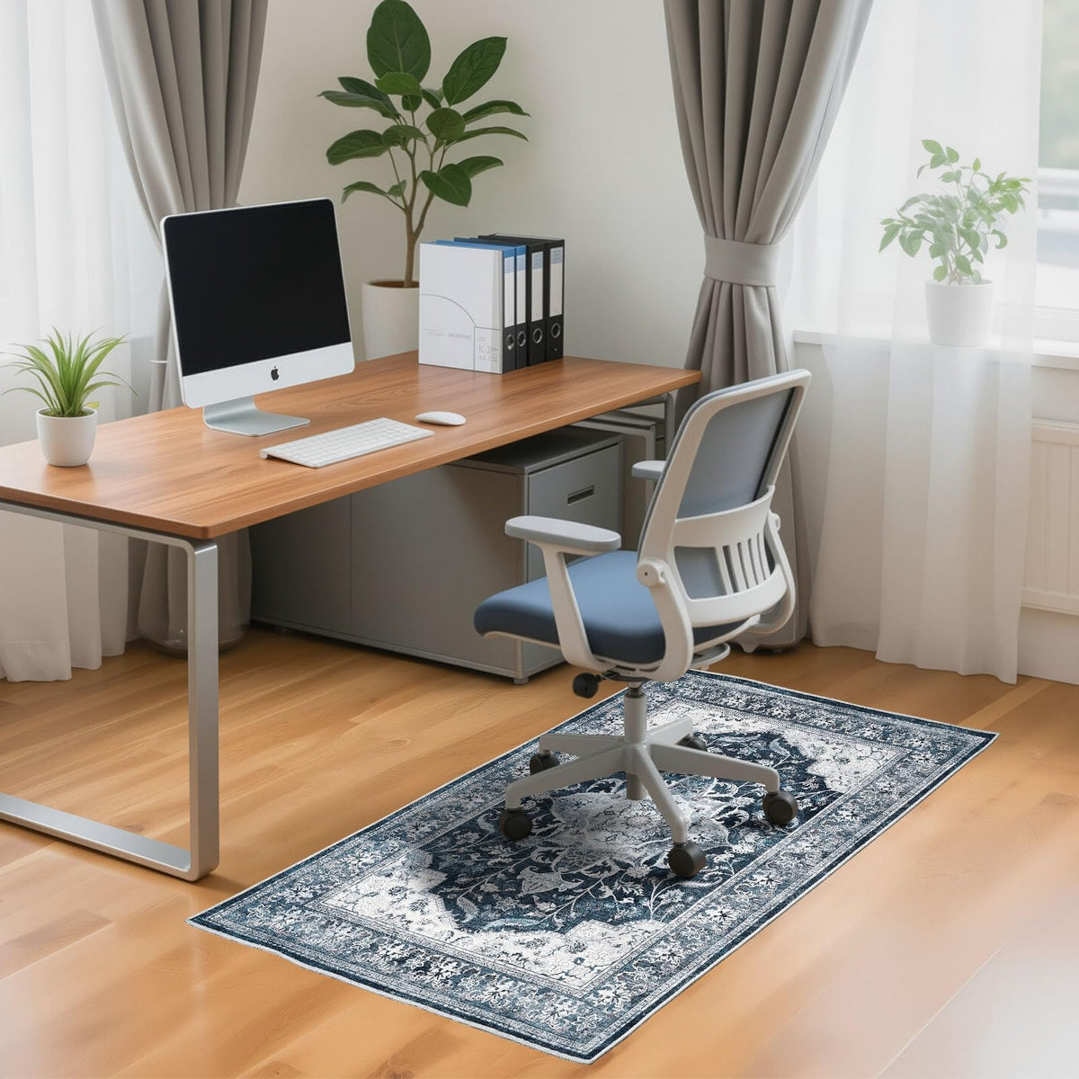 Office Chair Mat for Hardwood Floor & Tile Floor, 36"x48"Anti-Slip Under Desk Carpet Protector for Rolling Computer Chair Mat, Machine Washable Office Area Carpet (Chenille,Blue)