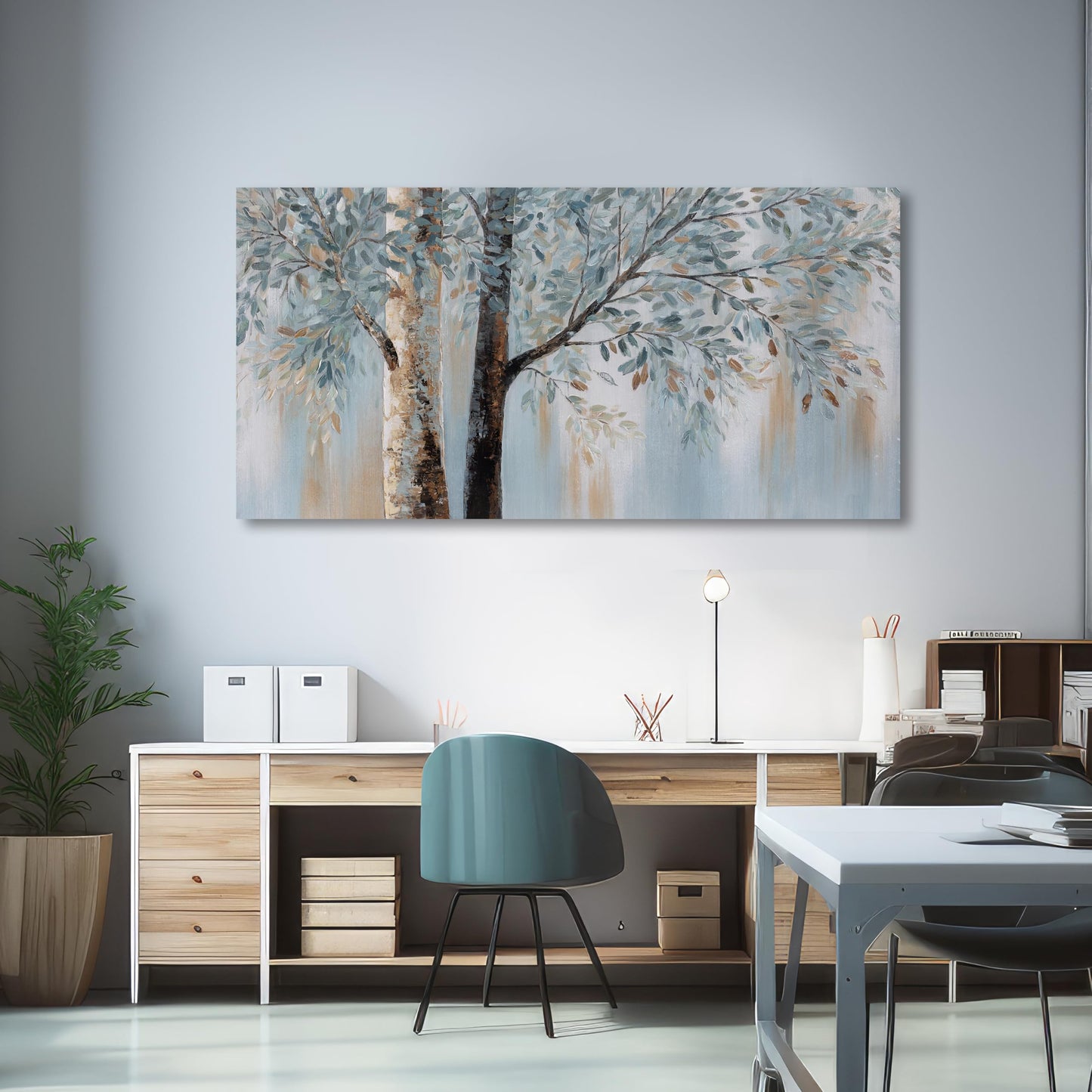 Abstract Wall Art Wall Decor Abstract Tree Painting Wall Decor Modern Retro Home Decor Blue Canvas Painting Framed Artwork for Living Room Bedroom Office 20" x 40"