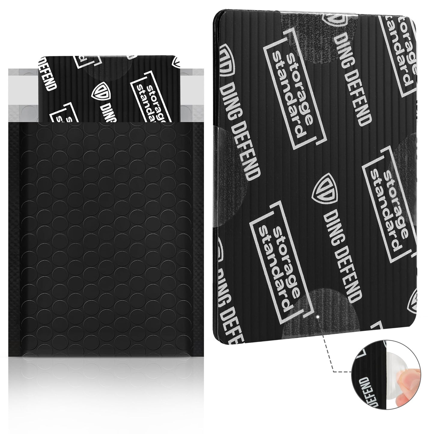 Ding Defend Card Shipping Protector Envelope Bubble Mailer Kit with 110 Card Shipping Protectors (3.5x4.5 Inches), 55 Bubbles Mailers, 250 Tape Seals for Collectible Cards - Black