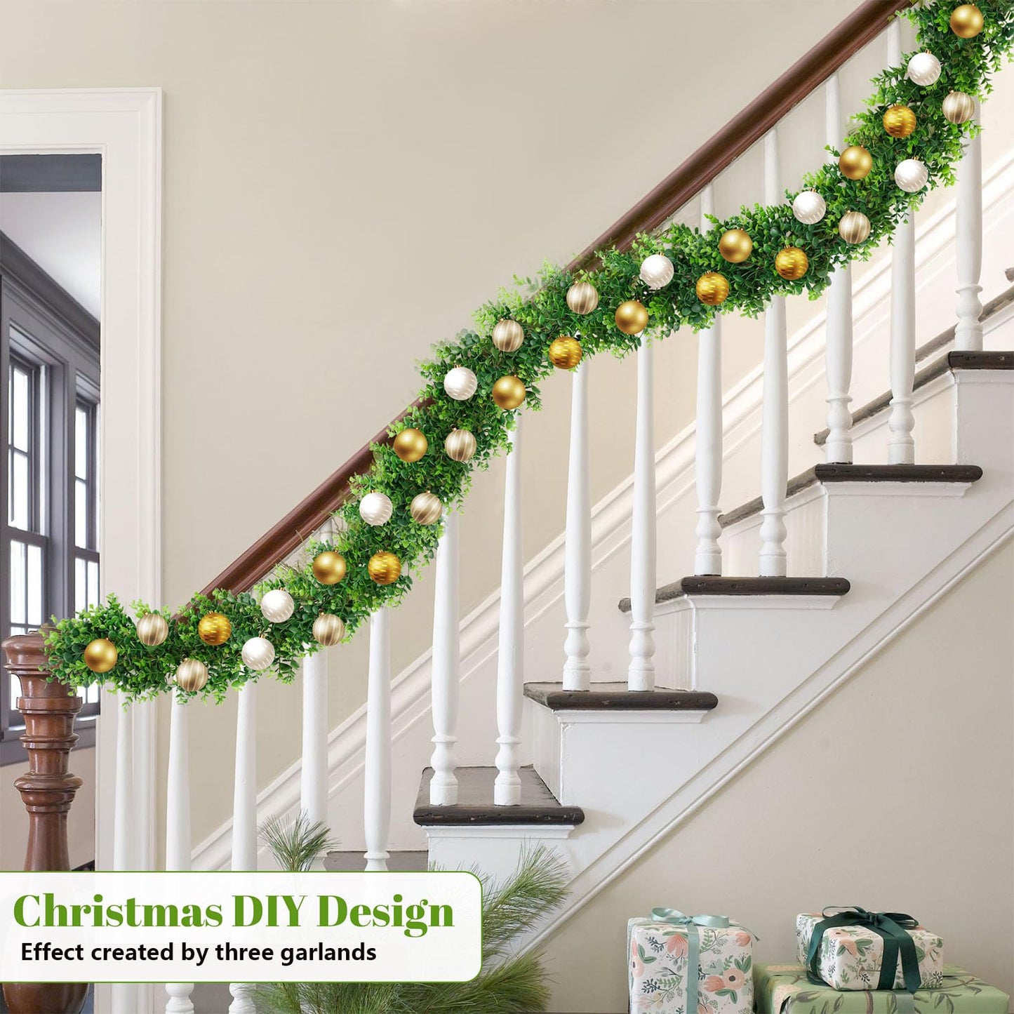 DDHS Artificial Boxwood Garland, 6FT Fake Plant Greenery Eucalyptus Garland Faux Vines Hanging Plant Green Artificial Boxwood Plants for UV Outdoor Indoor Wedding Backdrop Wall Table Farmhouse Party
