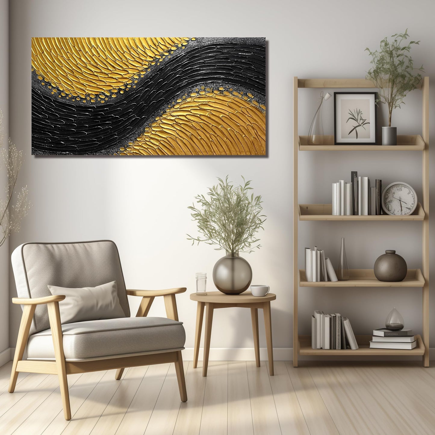 CPKATMT Abstract Painting Wall Art for Living Room Black and Gold Wall Art for Office 3D Textured Canvas Wall Decor for Bedroom Size 20 x 40 Inch