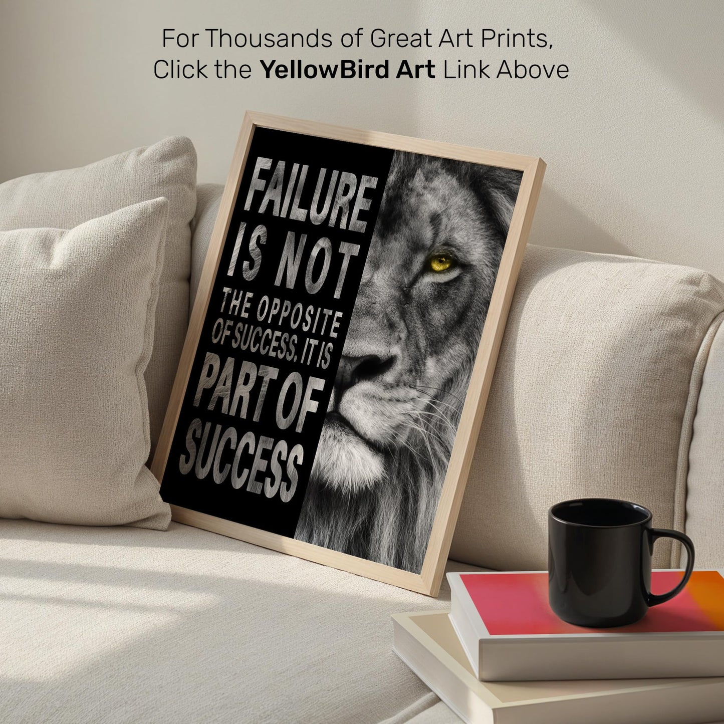 Office Wall Decor for Men 11x14 - Motivational Wall Art - Lion Success Quote Poster - Masculine Inspirational Art - Black and White Motivational Quotes - Home Office Gym Decoration - UNFRAMED