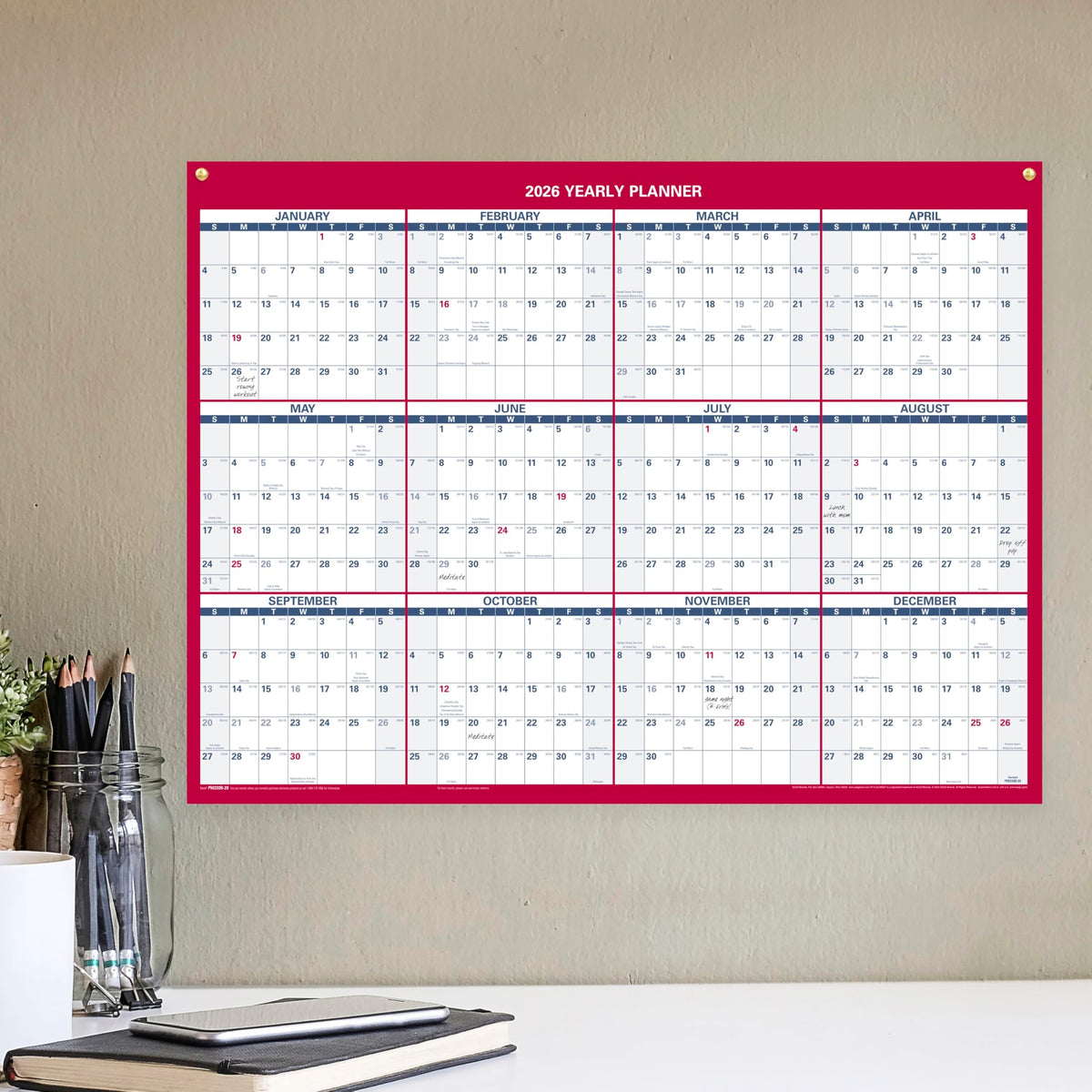 AT-A-GLANCE 2026 Erasable Calendar, Dry Erase Wall Planner, 12" x 16", Small, Vertical-Horizontal, Reversible, Compact (PM330B2826)