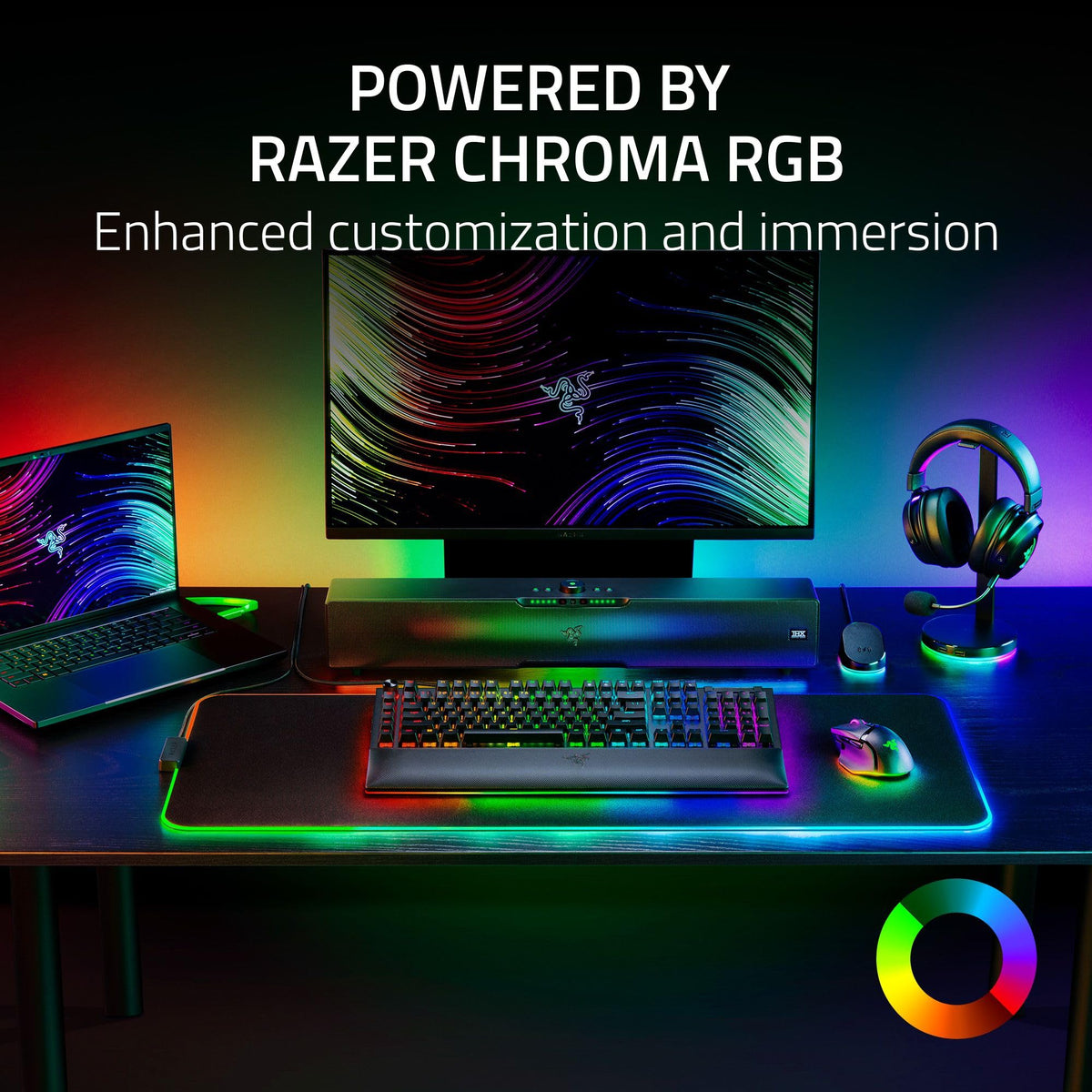 Razer Base Station V2 Chroma Headphone Headset Stand Holder: Chroma RGB Lighting - Taller Stand & Anti-Slip Ledge - USB Charging Ports - Anti-Slip Rubber Base - 3.5mm Port + Built-in DAC - Black