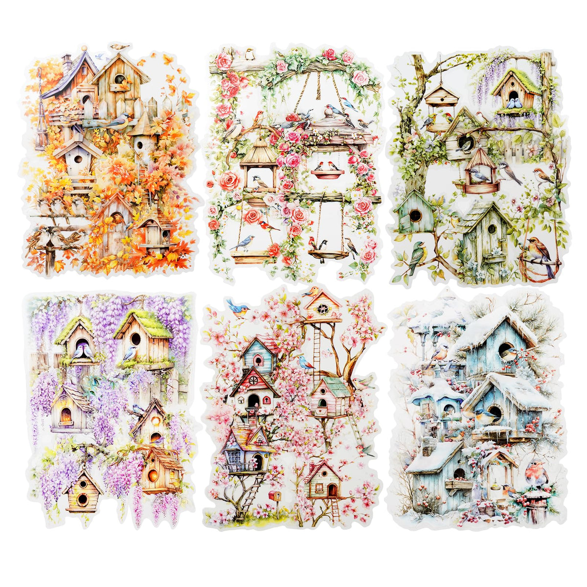 Miyouluna 60PCS Birdhouse PET Stickers, Nature Bird Nest Scrapbook Stickers for Journaling, DIY Crafts and Planner Decoration, Transparent Waterproof Junk Journal Supplies