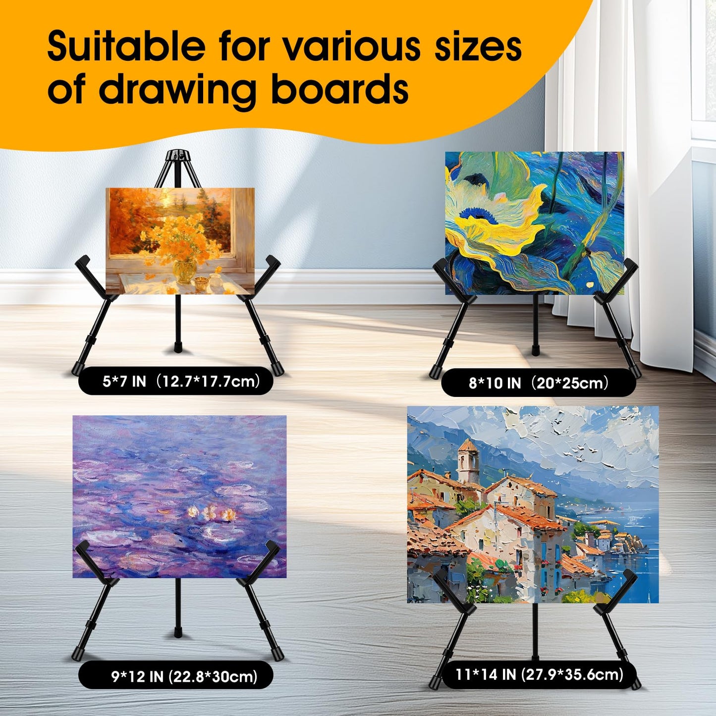 AROIC 12 Pack 14'' Tabletop Easels, Black Steel Table Top Easels for Display, Adjustable Portable Table Top Easel for Paintings, Signs, Posters,Frame Pictures(with 12 Bags)
