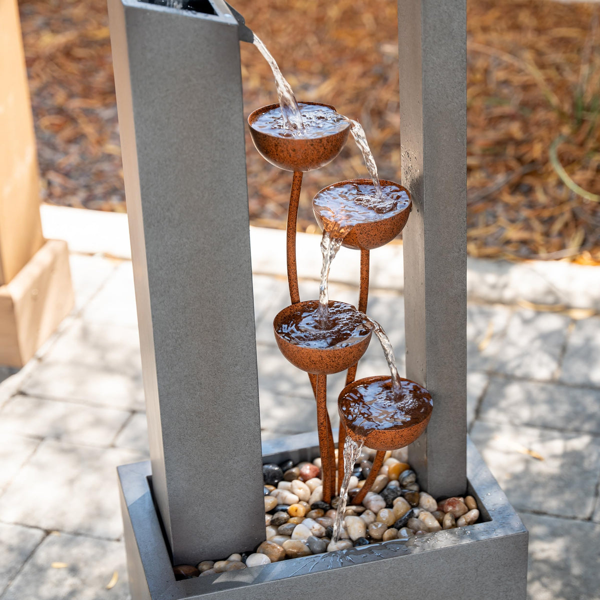 XBrand 38-Inch Freestanding Sculptural Metal Multi-Tier Flower Water Fountain, Gray and Bronze