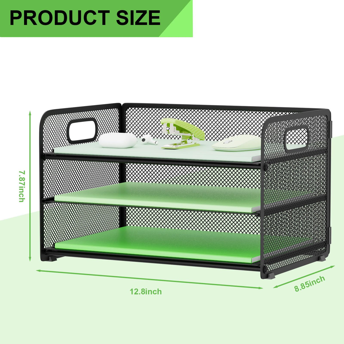 GDINDINFAN 3 Tier Paper Letter Tray Organizer for Desk, Mesh File Folder Document Organizer with Handle for Home Office Supplies Desktop Accessories, Black