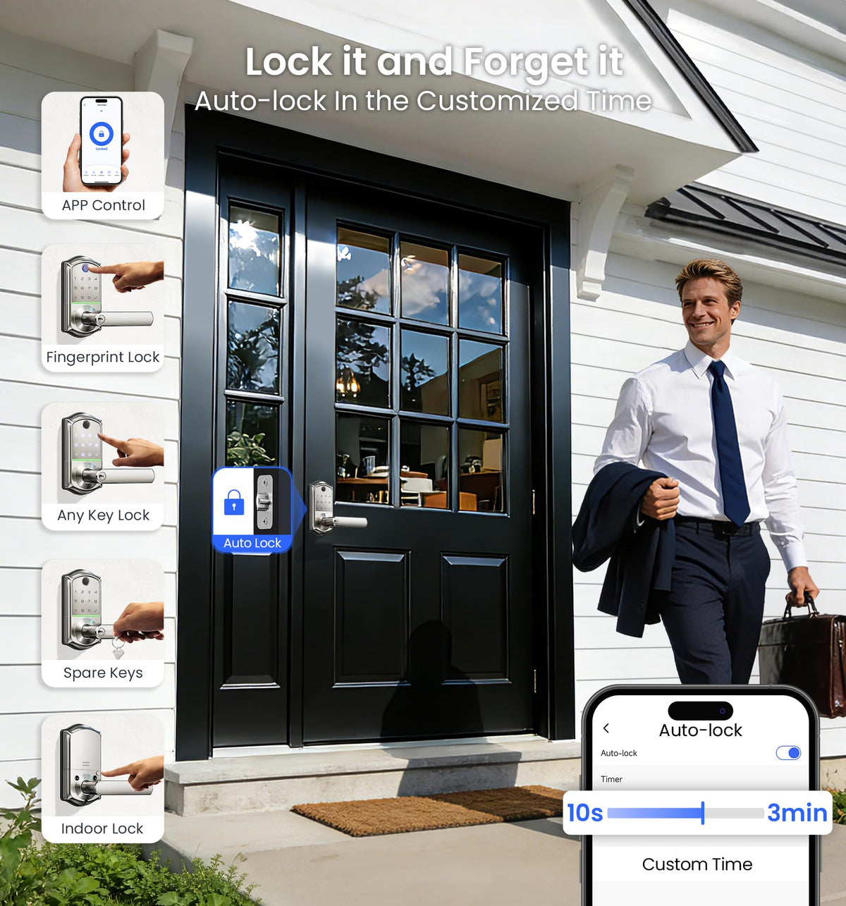 Veise VE019 Fingerprint Smart Lever Lock, App Control, Keyless Entry Door Lock with Handle, Touchscreen Keypad Knob for Front Door and Bedroom, Remote Access Sharing, IP55 Waterproof, Satin Nickel