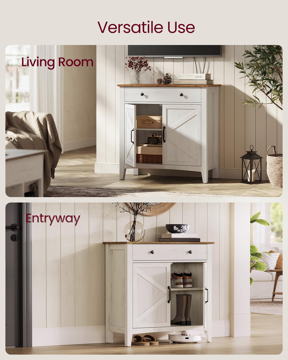 VASAGLE LIRY Collection - Buffet Cabinet, Coffee Bar Cabinet with a Drawer, Adjustable Shelf, Sideboard Storage with Cable Hole, Drawer Divider, Rustic White and Honey Brown UBBK341W01