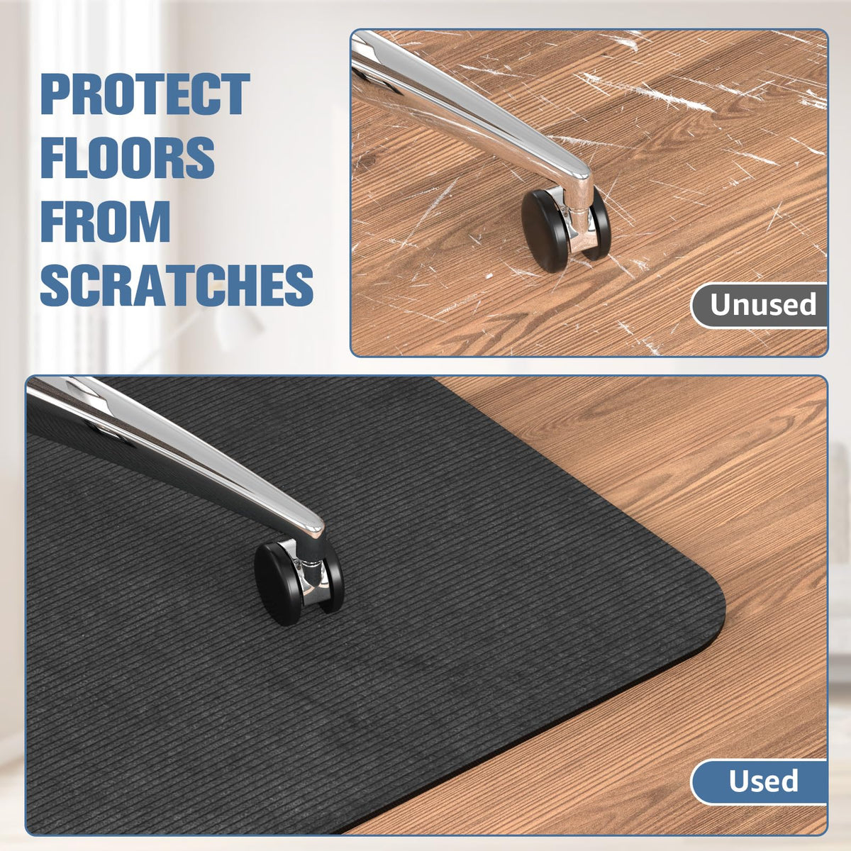 Placoot Desk Chair Mat for Hardwood Floor Corduroy Surface 55''x35'' Office Chair Mat for Rolling Chairs, Under Desk Low-Pile Office Rug Floor Mat