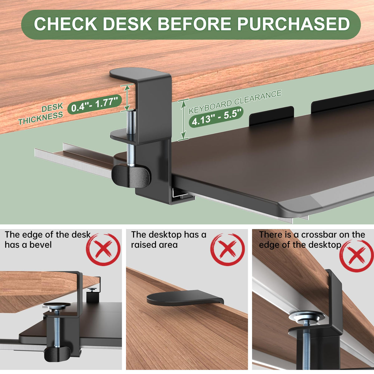 UPGRAVITY Large Keyboard Tray Under Desk - Slide Out with Sturdy C-Clip Mount System, 27 (31.2 Including Clamps) X 11.81 Put-Out Keyboard Tray Computer Drawer for Ergonomic Typing, Black