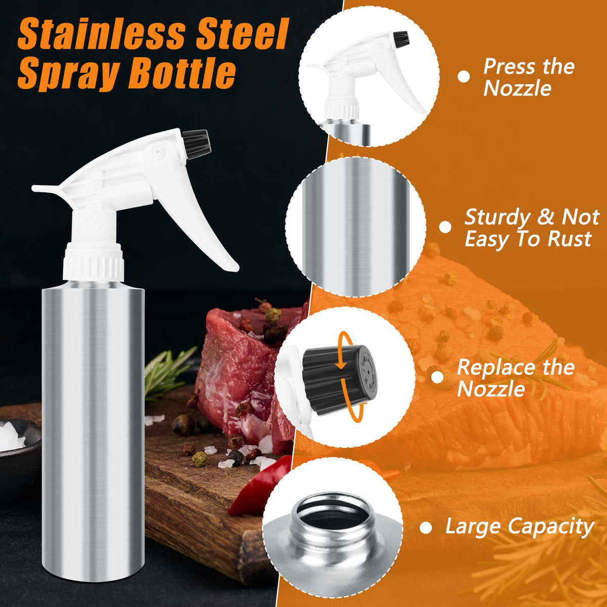 Anglekai Spray Bottle and Marinade Injector, Meat Injector Syringe with Stainless Steel Oil Spray Bottle/Marinade Needles/ 2 Brushes/Hose for Meat BBQ