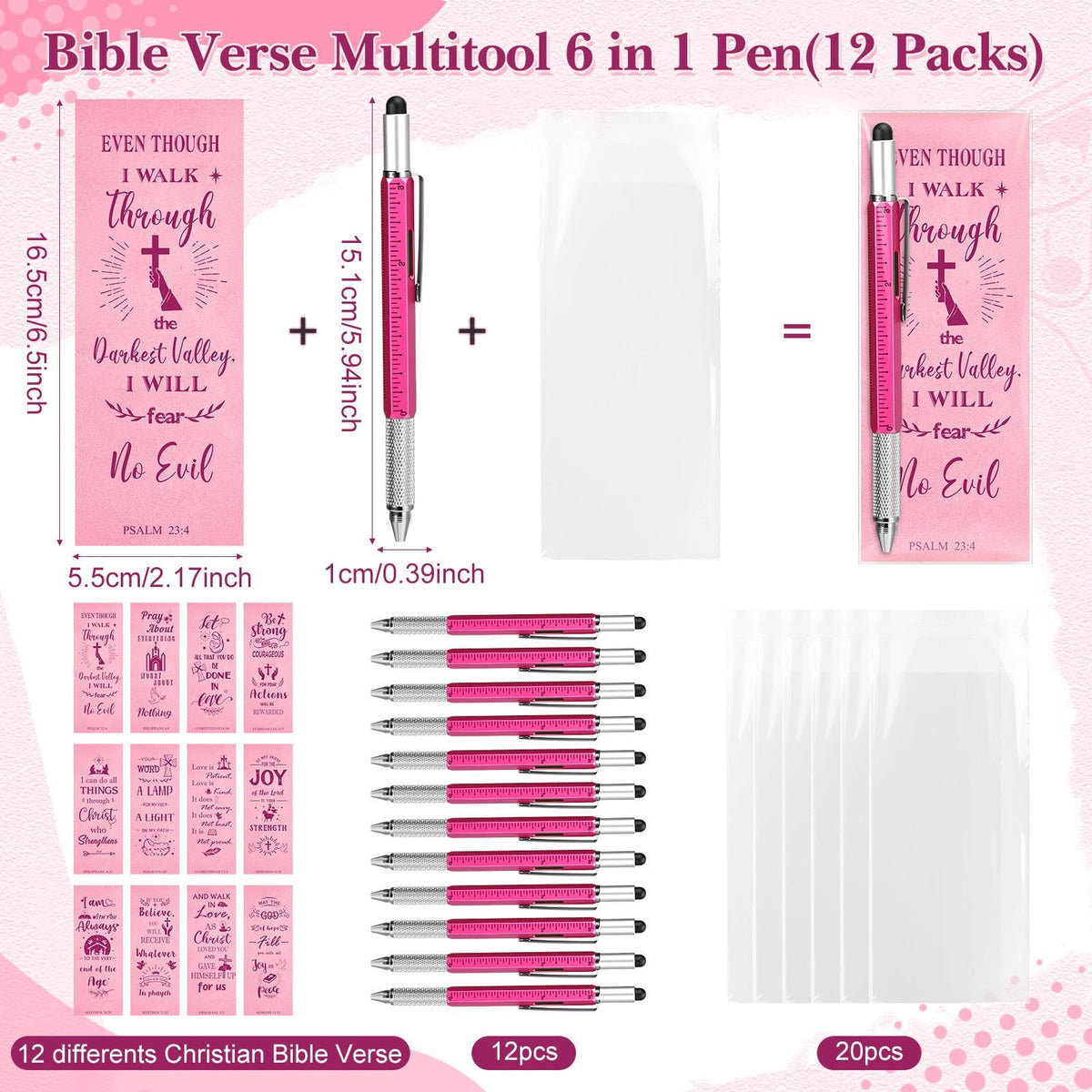 Pajean 24 Sets Christian Gifts for Women Include 6 in 1 Multitool Pens with Religious Bible Verse Scripture Bookmarks for Mother Day Nurses Teacher Employee Church Sunday School Office Favors Supplies
