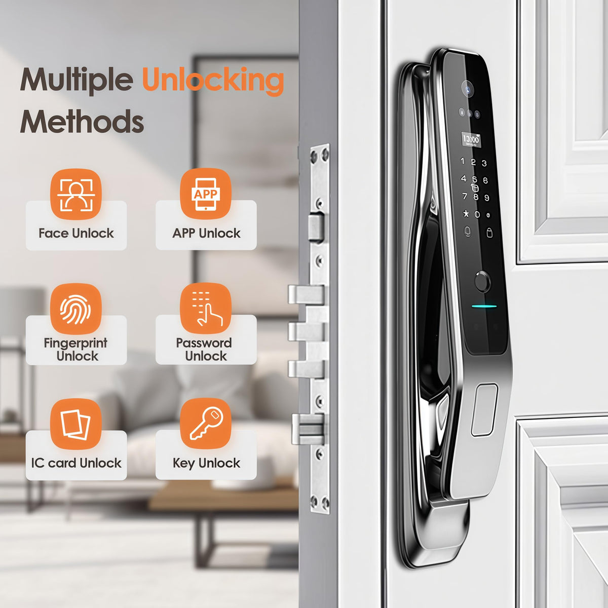 Gooway 3D Face Recognition Smart Lock with Camera & Handle, Palm Vein Keyless Entry, Video Doorbell, 8-in-1 Unlock, 4" HD Screen, 2-Way Talk, Tuya App, IP67 Waterproof, Door Lock for Front Door.
