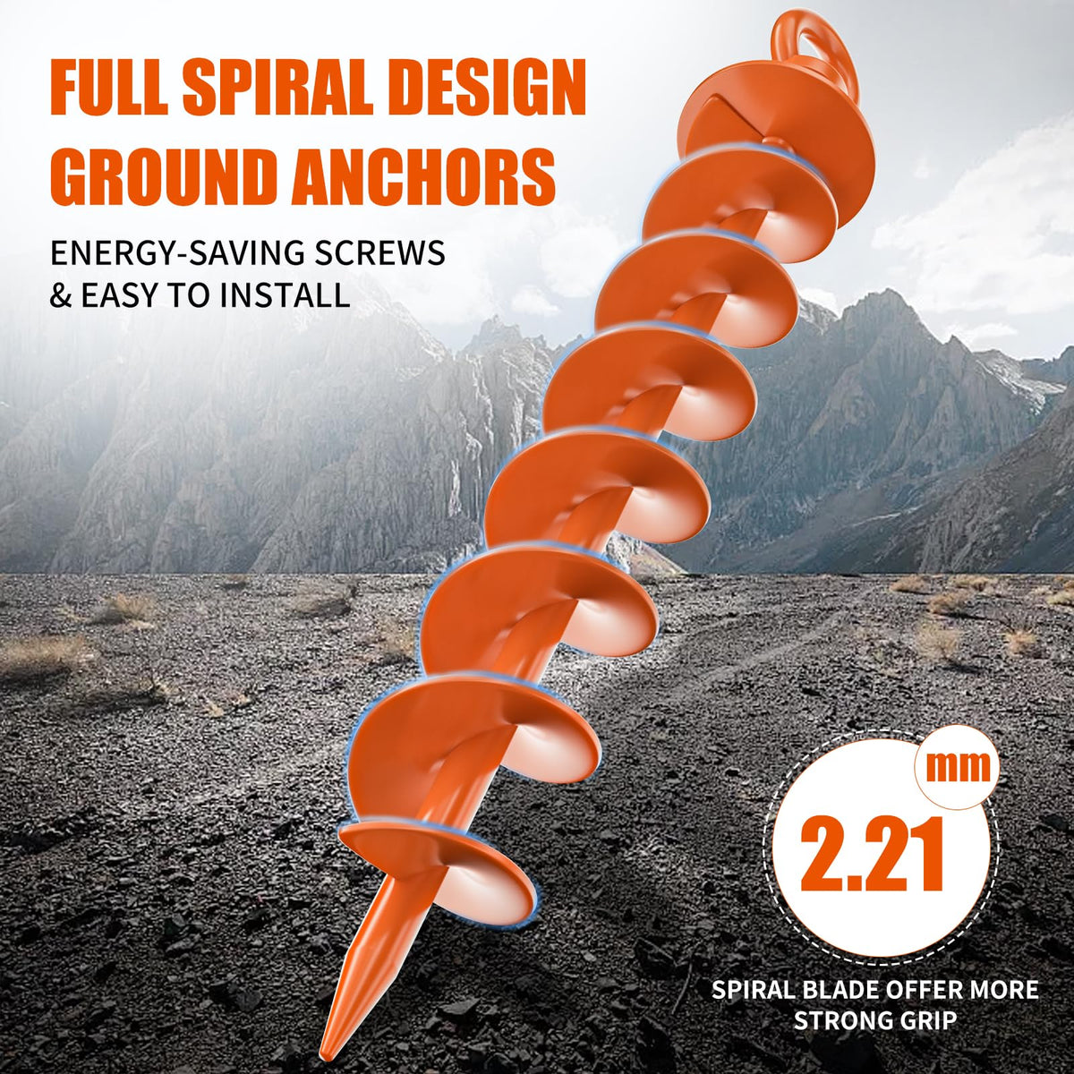 Phopich Ground Anchor Screw in, 4 Pack Spiral Trampoline Anchors with Nut and Tool Swing Set Anchors Tent Stakes High Wind Heavy Duty for Sheds, Carports, Mobile Home Orange